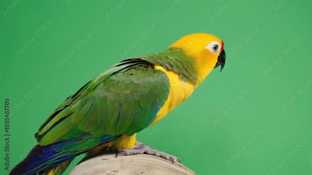 custom made wallpaper toronto digitalVibrant parrot perched on wooden stump against green background