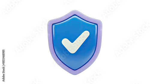 3D Shield Icon with Check Mark on transparent background