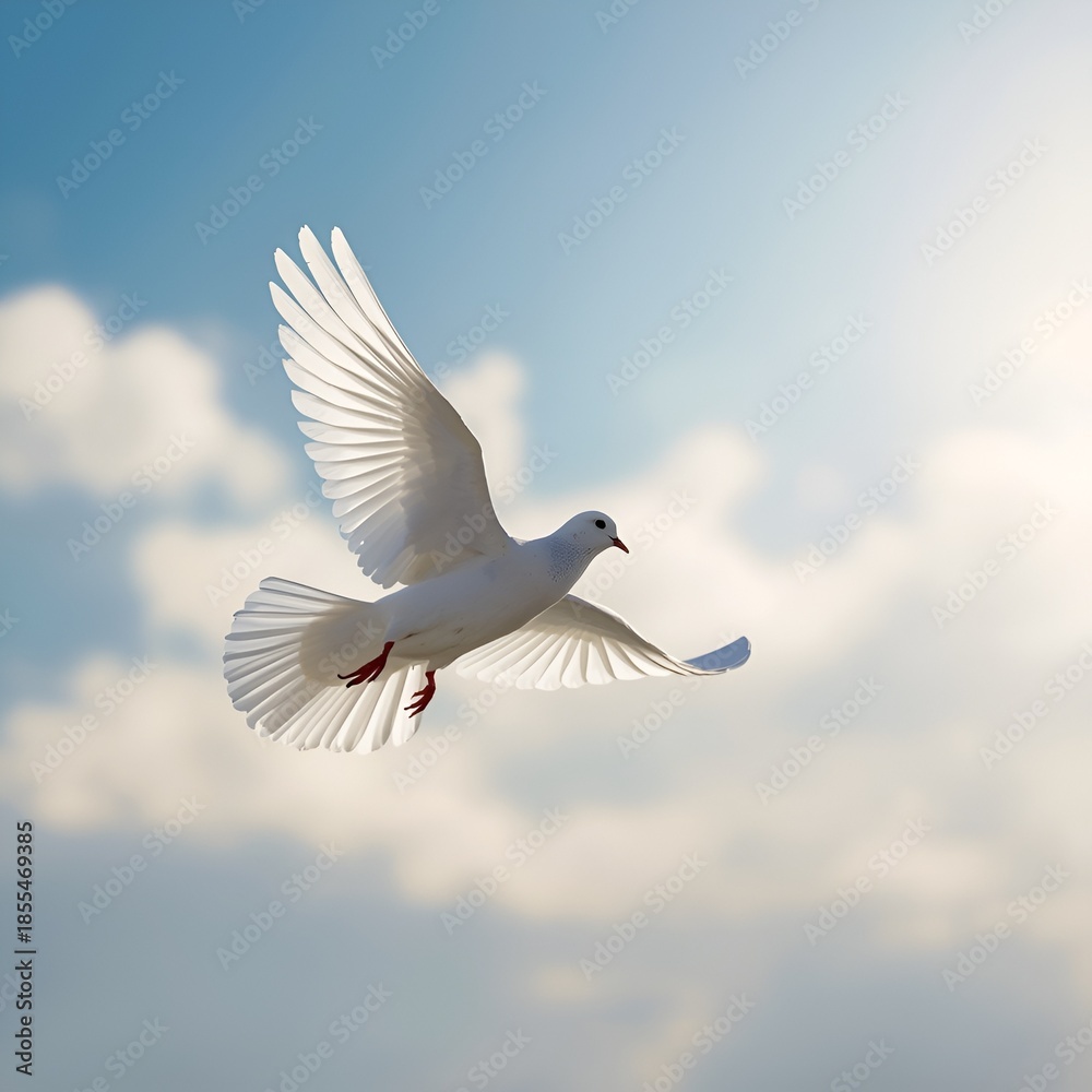 Fototapeta premium white dove flying in blue sky