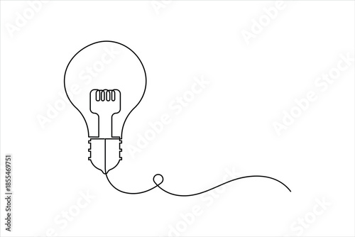 Light bulb continuous one line art drawing. Single line electricity lamp design vector art illustration
