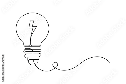 Light bulb continuous one line art drawing. Single line electricity lamp design vector art illustration
