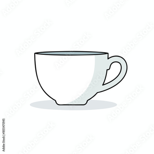 A simple, illustrated teacup in profile with shadow on white background