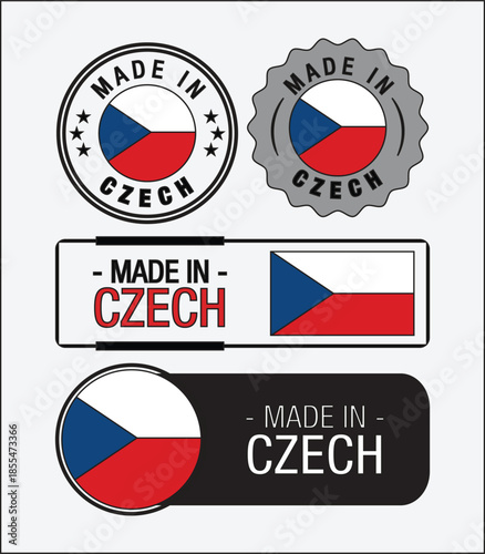 Made in Czech Republic labels national flag symbols vector