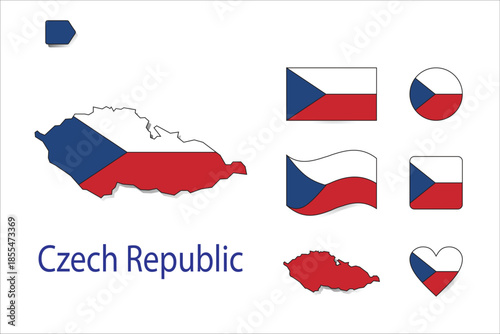 Czech Republic flag and map icons vector set for nation