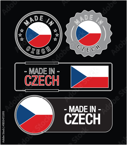 Made in Czech Republic labels national flag symbols vector