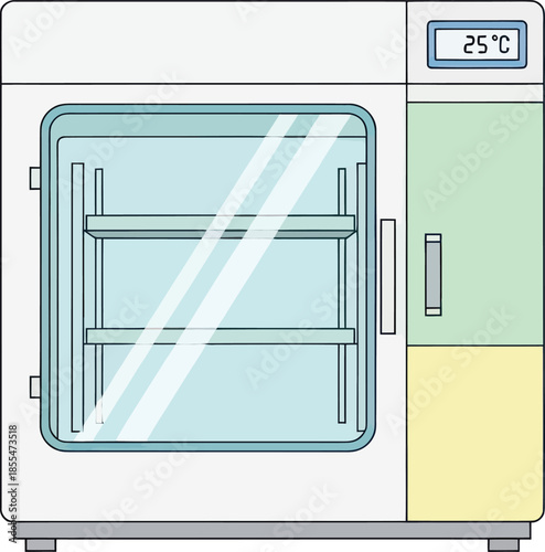 Modern refrigerator with glass door and temperature display in a kitchen setting