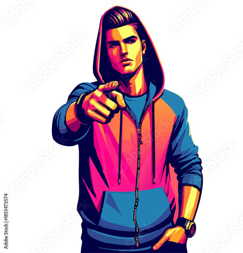 vector illustration of Urban man pointing forward