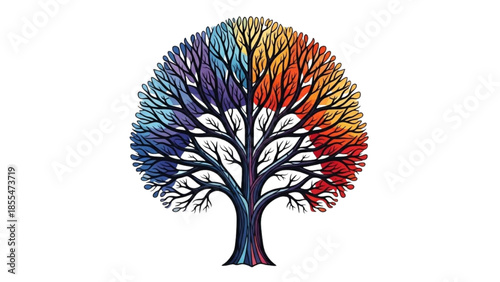 High-Quality Black Outline Colorful Art of Winter Tree with Bare Branches