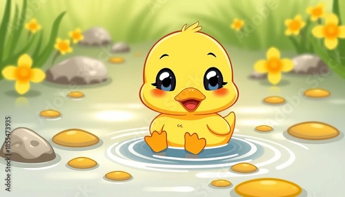 Adorable yellow duckling vector illustration, cartoon style,  vector,  baby