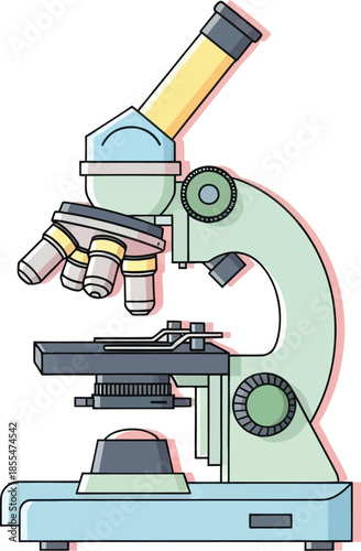 illustration of a traditional laboratory microscope used for scientific research and educational