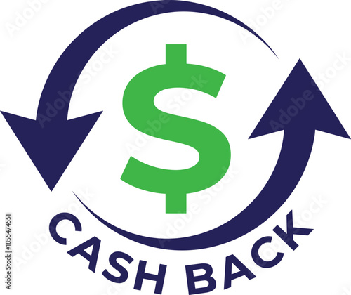 Cash back refund icon, dollar symbol arrows cycle, cashback reward program concept, finance savings promotion, flat vector illustration design modern