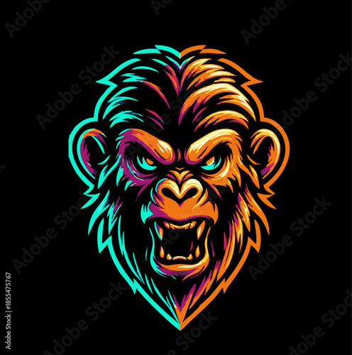Monkey logo mascot, aggressive expression vector