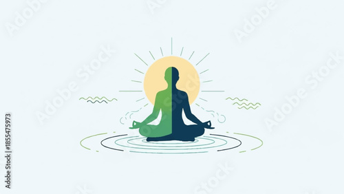 Serene individual meditating in lotus position on calm water surface at sunrise with gentle ripples