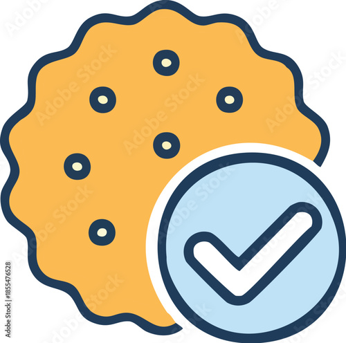 Stylized graphic of a delightful cookie paired with a prominent checkmark in a circular frame, signifying successful acceptance of terms or cookie policy agreement