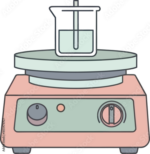 Laboratory heating device with a beaker on top used for scientific experiments and heating liquids