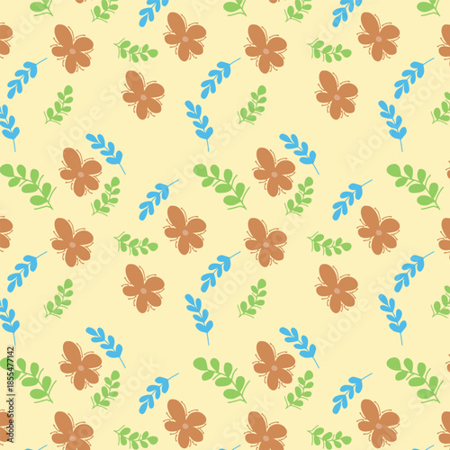 Seamless pattern floral pattern with cute hand drawn flowers and leaves