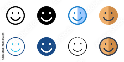 Smile icons set multiple style collection. Editable stroke 
