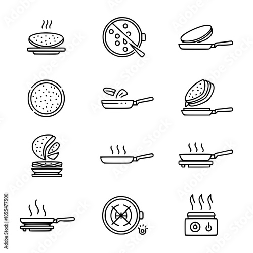 Modern Crepe Pan Line Icons Vector Set for Cooking UI UX