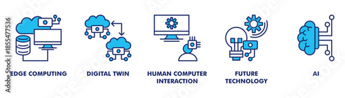 next generation computing systems web banner icon vector illustration for intelligent computing with edge computing, digital twin, human computer interaction, future technology, ai