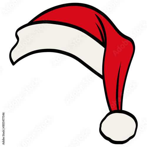 Santa Hat Christmas Red and White Cap Drawing Vector Illustration