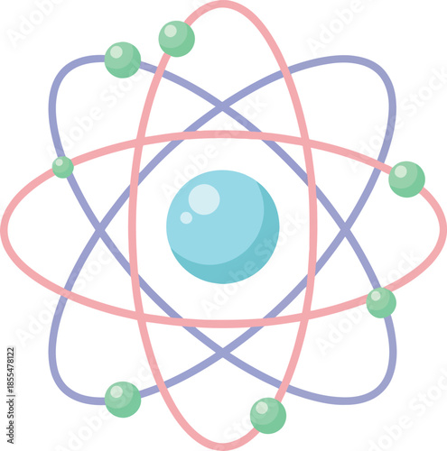Illustration of an atom with nucleus and electron orbits representing atomic structure
