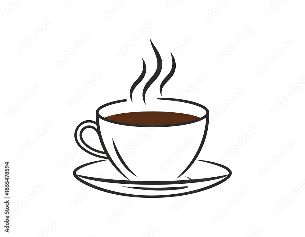 Obraz premium Line drawing of a coffee cup with steam rising on white background