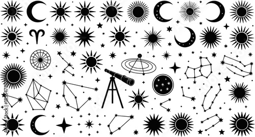 Astronomy and celestial symbols collection vector illustration