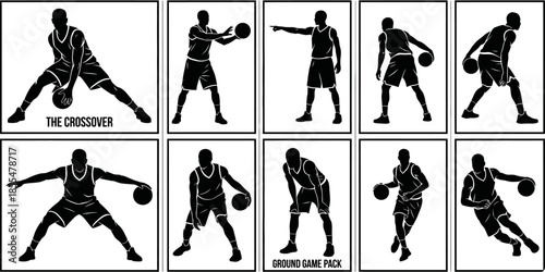 Basketball player silhouettes playing ground game vector illustration