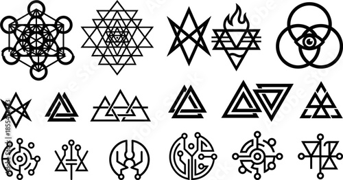 Collection of sacred geometry and mystical occult symbols vector illustration
