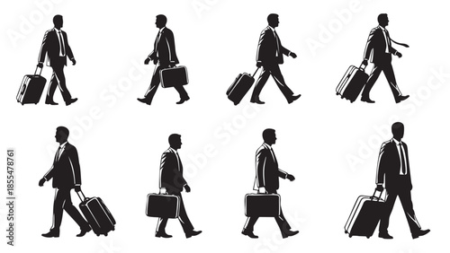 Businessmanwalkingwithluggageindifferentposesandstyles