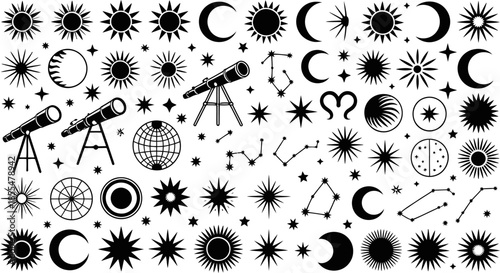 Astronomy and astrology celestial symbols set vector illustration
