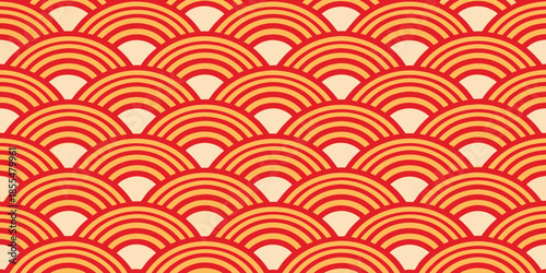 Red and yellow overlapping semicircles pattern background 1