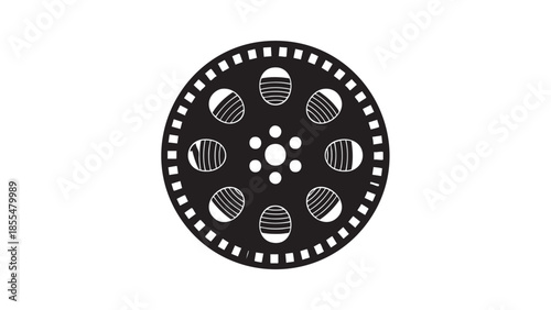 Film reel icon with classic movie design isolated illustration