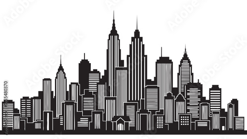 Modern city skyline with skyscrapers and tall buildings illustration