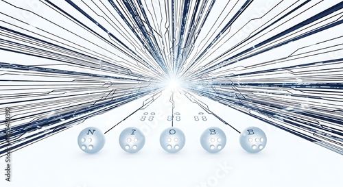 Abstract digital illustration showing complex coding algorithms simplifying and resolving into the clean structure of the Braille system,