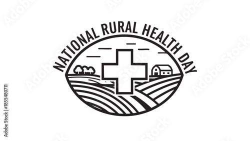 National rural health day logo with farm landscape and medical cross