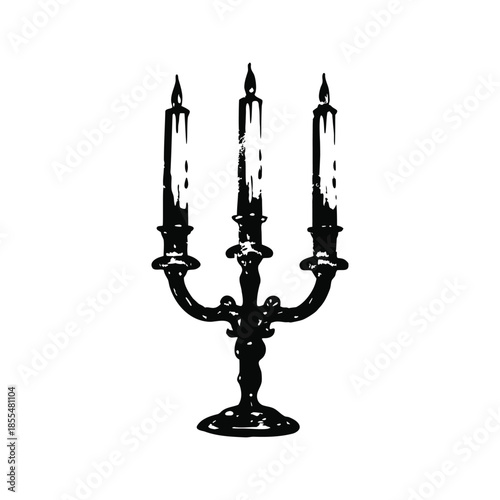 Black and white vintage candle holder illustration in hand drawn style, vintage retro line art vector