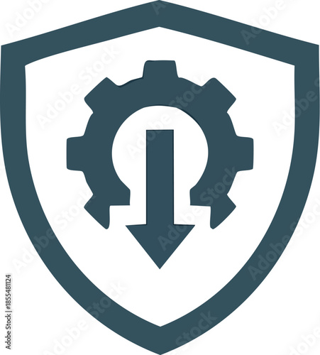 Industrial shield icon representing security, protection, and operations management in a digital world