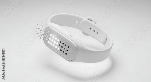3D Rendering Icon of a floating smart wearable wrist device displaying dynamic Braille cells,