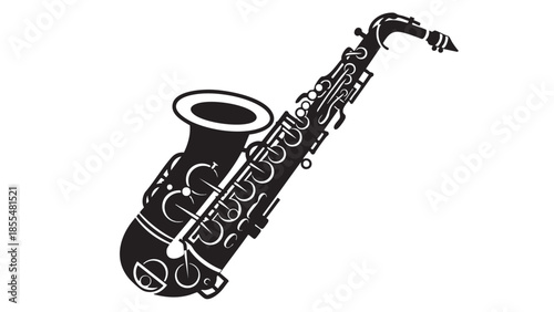 Vintage saxophone illustration with intricate details and elegant curves