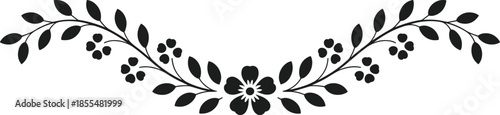 Decorative floral garland silhouette vector with leaves and berries