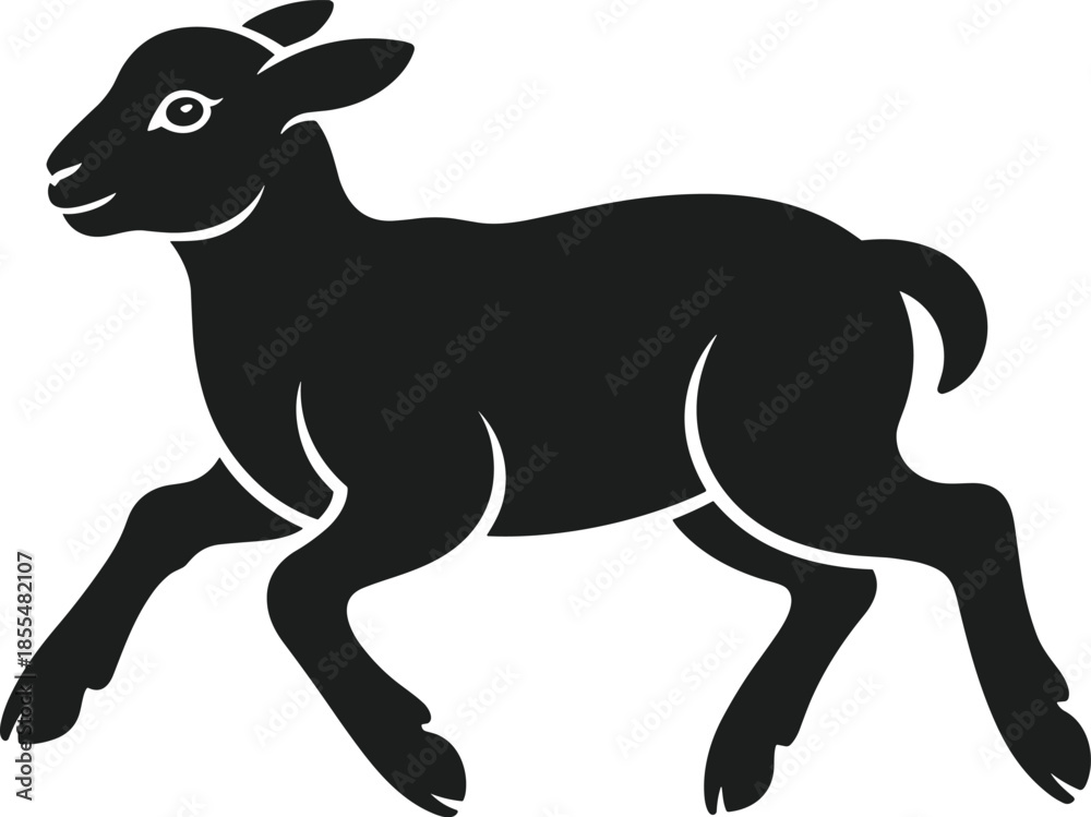 Fototapeta premium Black silhouette of a running lamb vector illustration sheep animal