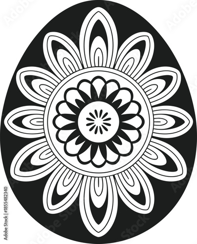 Monochrome egg mandala silhouette vector art with floral petal design