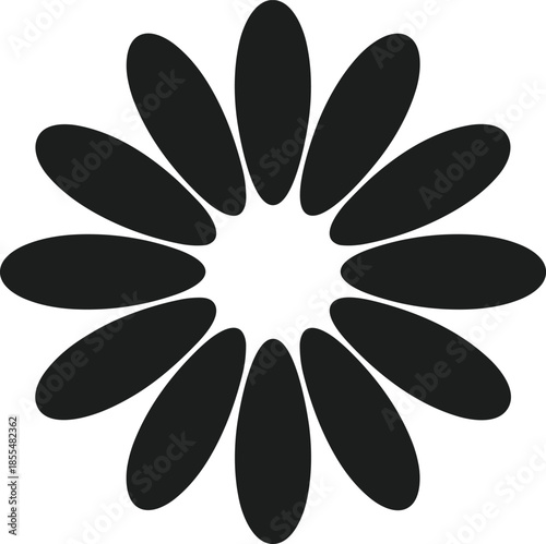 Black daisy silhouette vector graphic with white negative space flower
