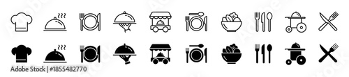 Catering icon set. Restaurant and cutlery symbol. Vector illustration.
