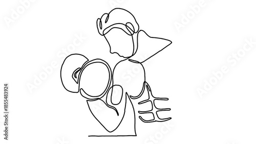 Continuous line animation of man holding a dumbbell