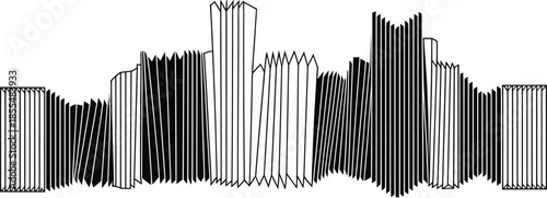 Accordion city skyline vector design with buildings and musical instrument