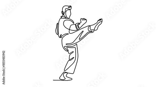 continuous line animation of man practicing karate combat