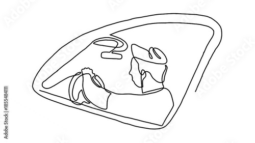 Continuous line animation of driver holds steering wheel