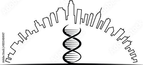 City skyline in circle vector art illustration cityscape building urban design template